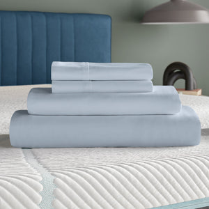 A room setting featuring Tempur-Adapt Blue King Luxe Egyptian Cotton Pillowcases