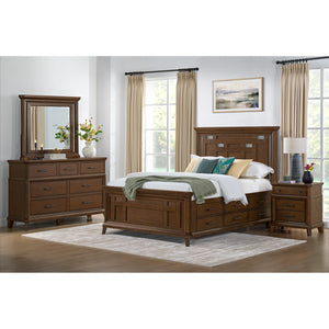 A room setting featuring Acorn Hill Brown Queen 4 Piece Storage Room Group
