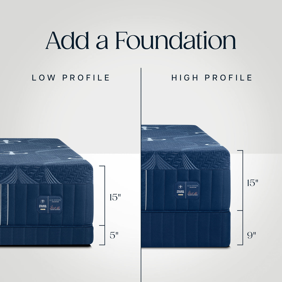 Detail image of Stearns and Foster Lux Estate Firm Hybrid II Split California King Mattress Set with overlay of product dimensions