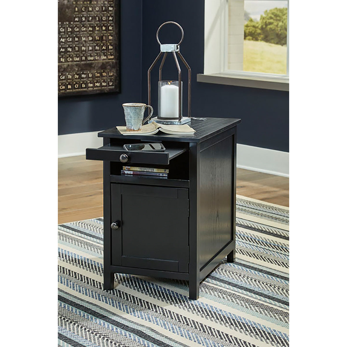 Room setting 2 featuring Treytown Black Chairside End Table