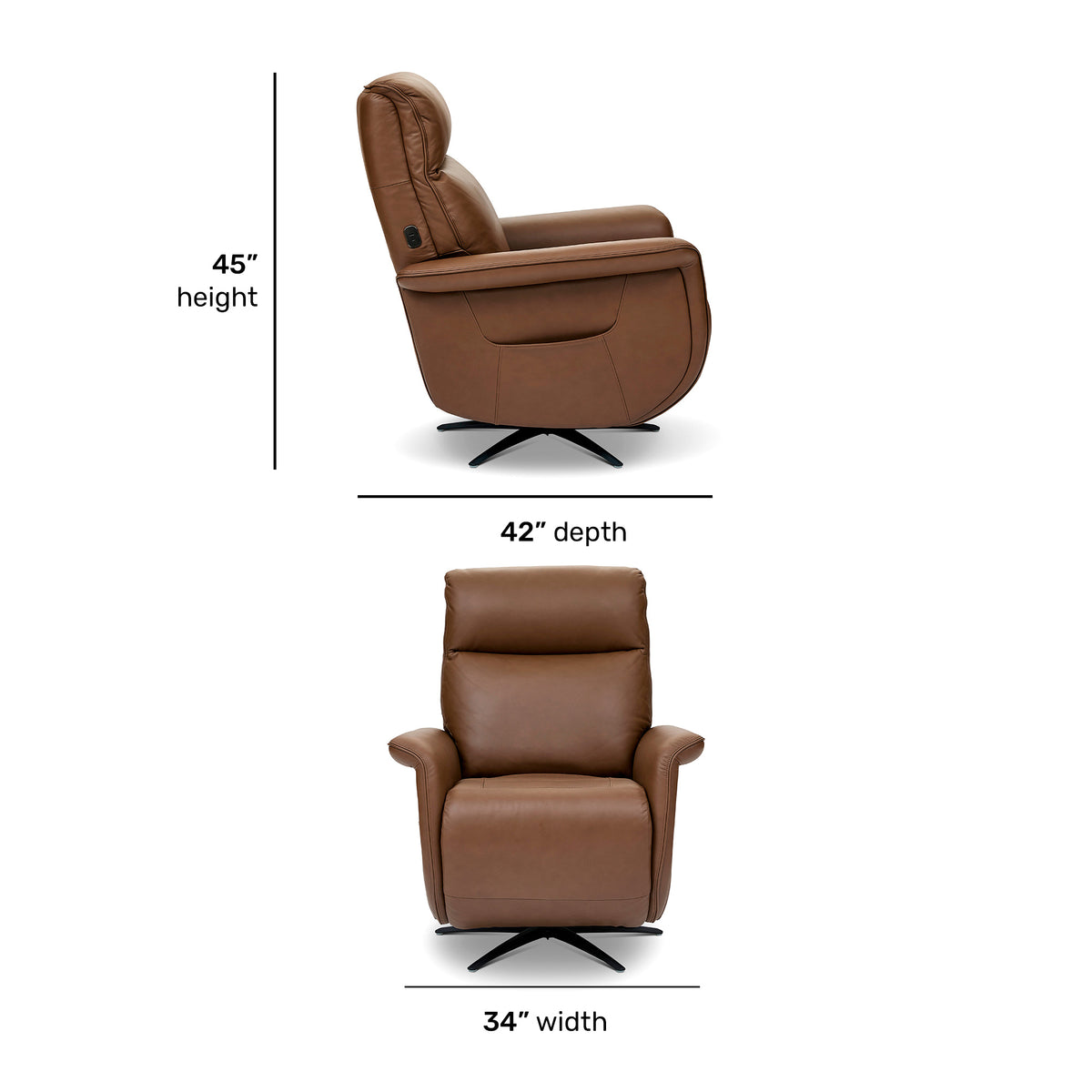 Detail image of Riverstone Haven Power Swivel Recliner with overlay of product dimensions