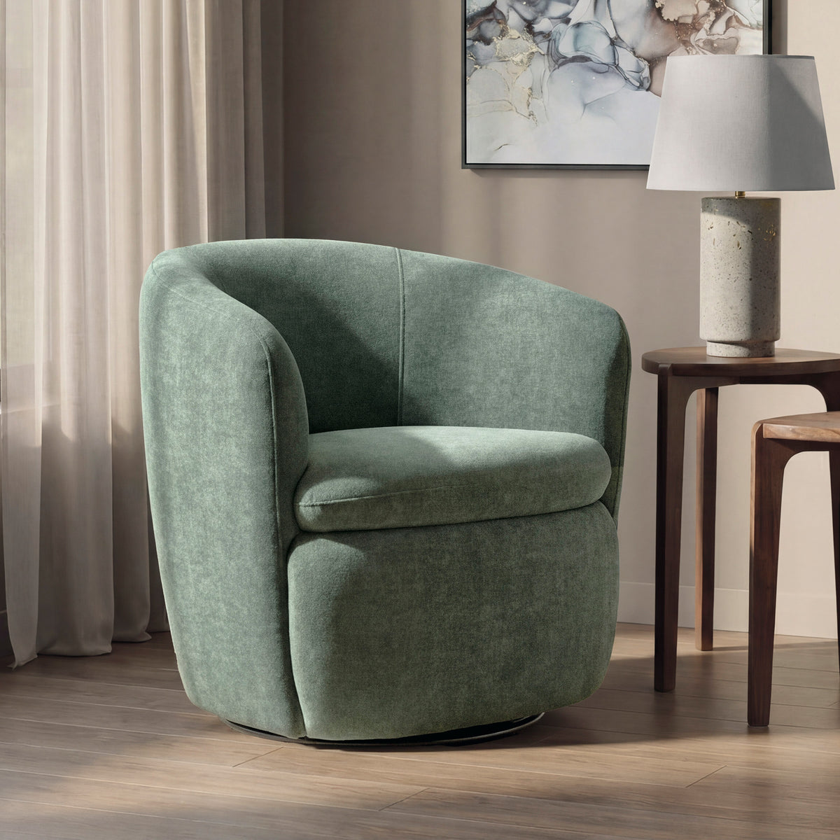 A room setting featuring Leemont Juniper Swivel Chair