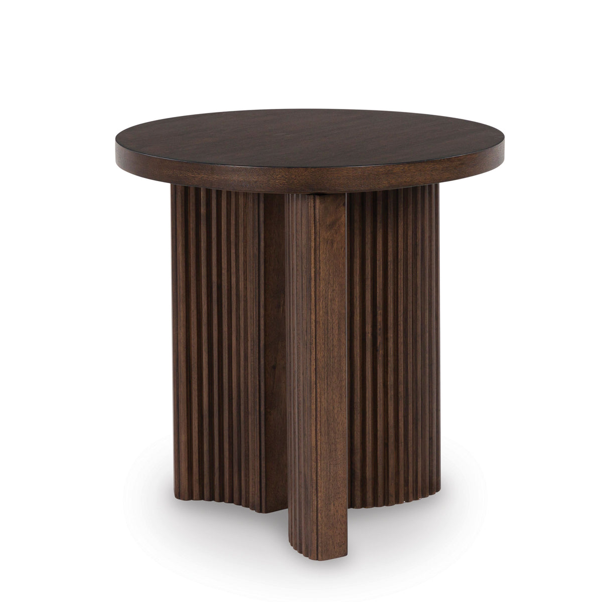 Back view of Korestone Brown Round End Table