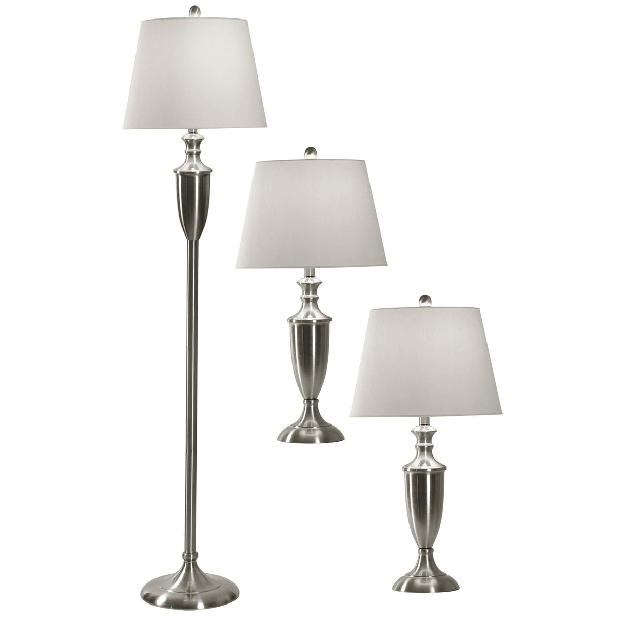 Front left view of Classic Brushed Steel Set of 3 Lamps