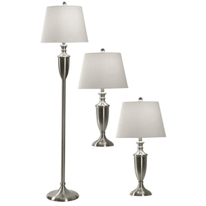 Front left view of Classic Brushed Steel Set of 3 Lamps