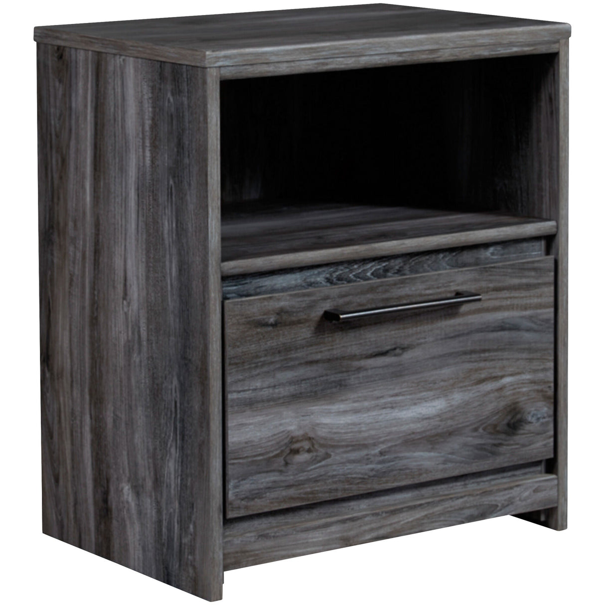 Front left view of Baystorm Gray Nightstand