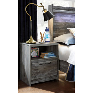 A room setting featuring Baystorm Gray Nightstand