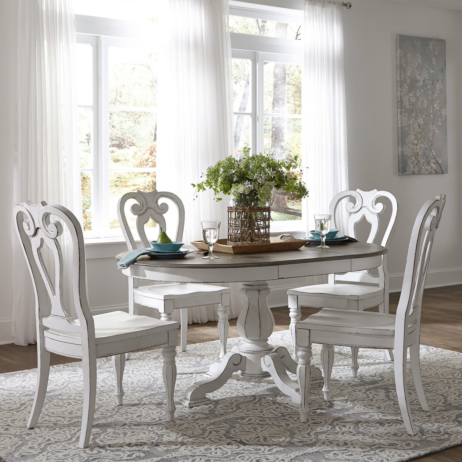 Magnolia Manor 5 Piece Splat Pedestal Dining Set - QK1033267_LIBF_LF1_RM