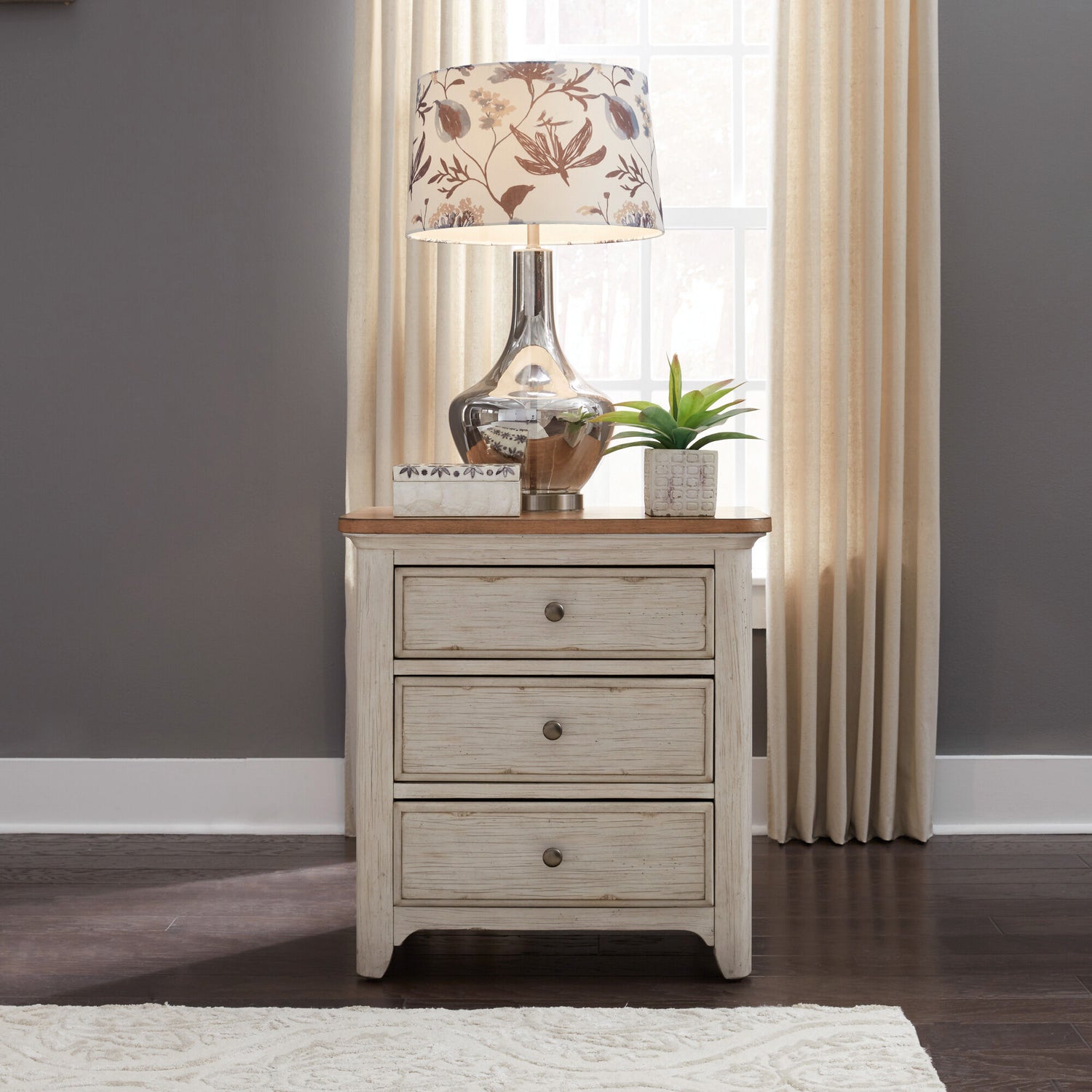 Farmhouse Reimagined 3 Drawer Nightstand - QK1043401_LIBF_LF1_RM