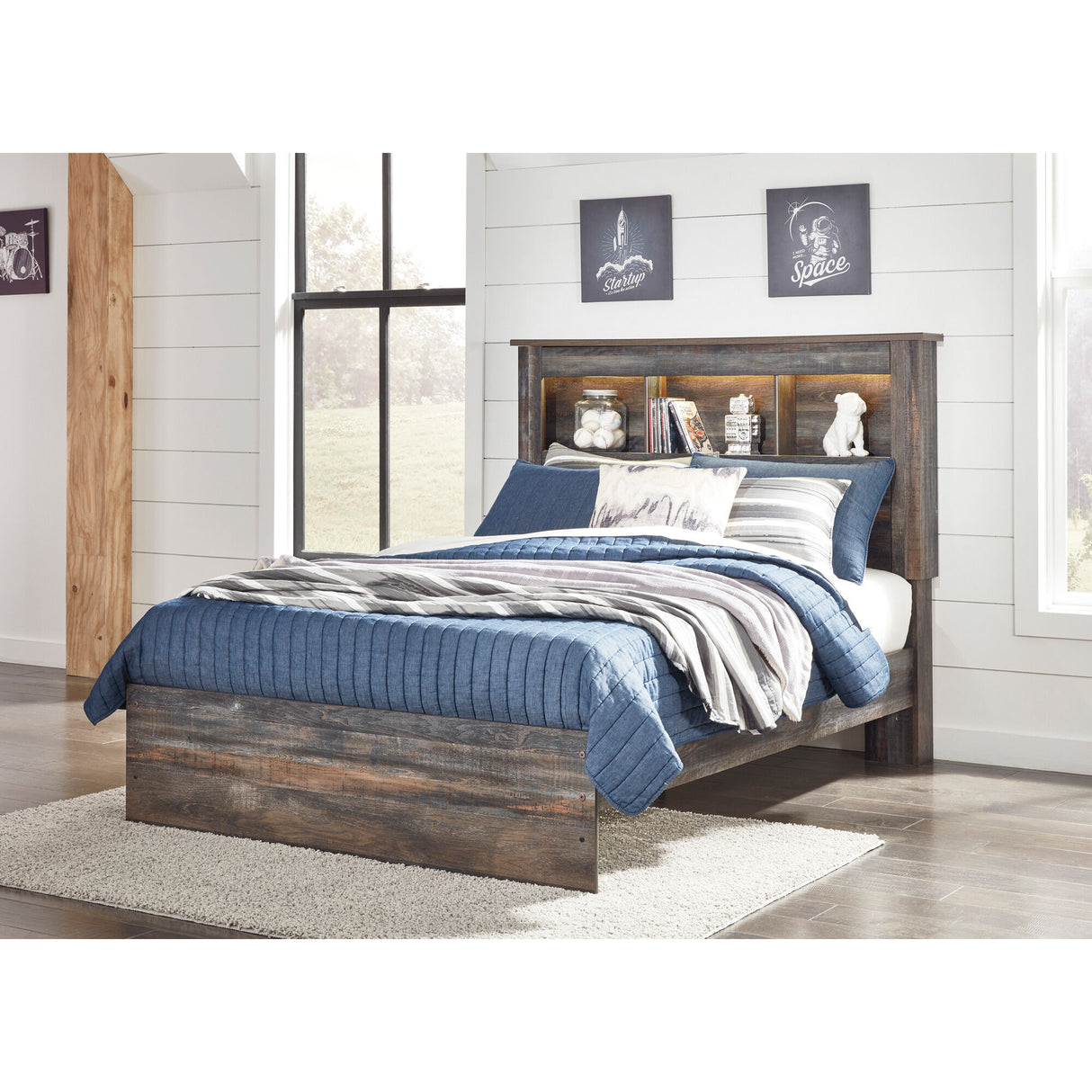 Drystan Bookcase Headboard Bed - QK1052323_ASHL_LF1_RM