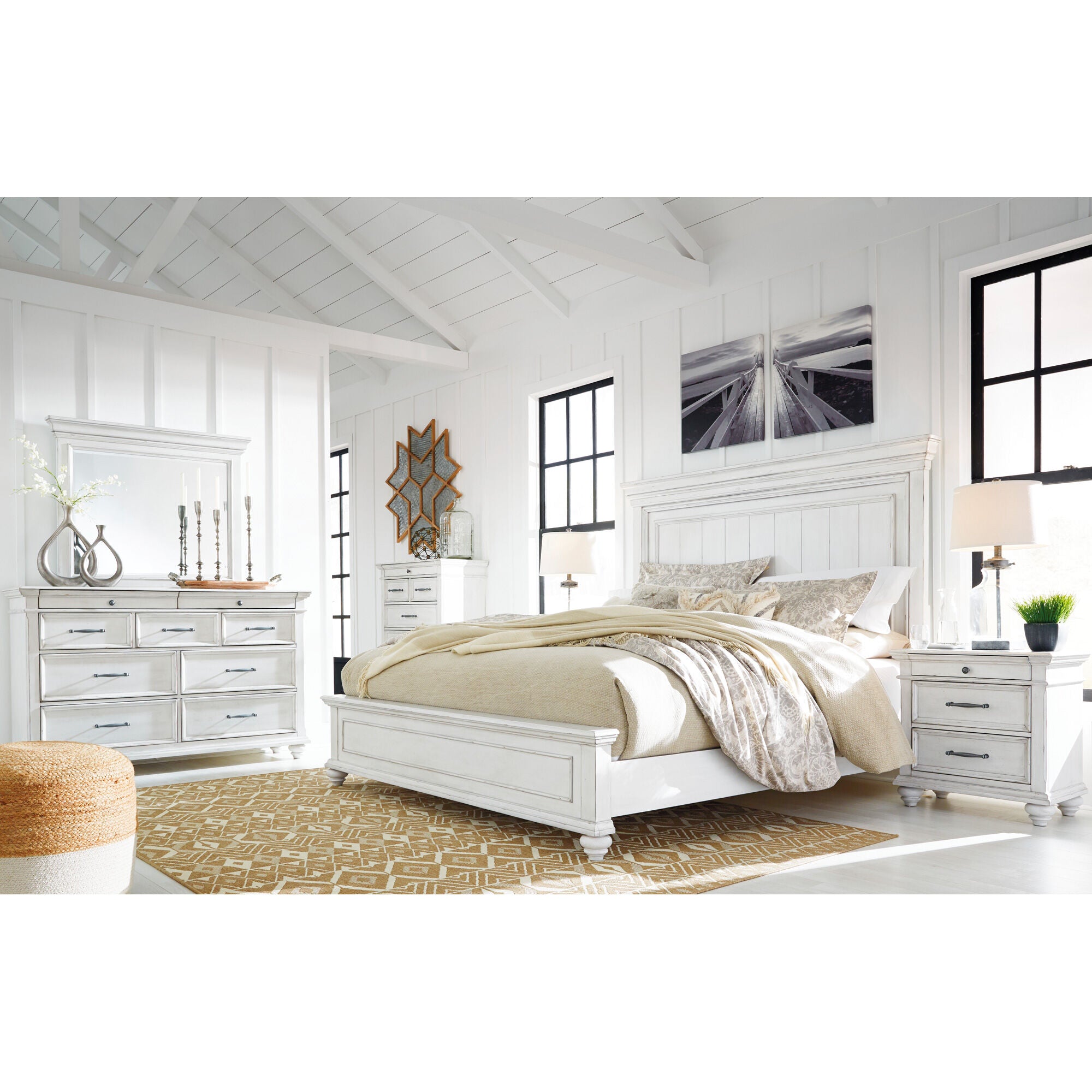 pengin*様　CABaNCD ホワイトxs Kanwyn Panel Bed with Storage Bench B777B9 at American
