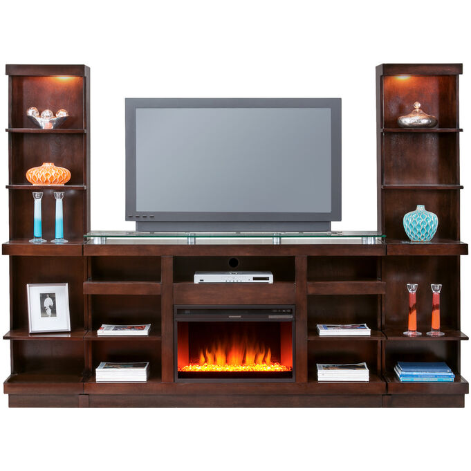 Legends Furniture , Novella 3 Piece Chocolate Fireplace Wall TV Stand , Dark Chocolate