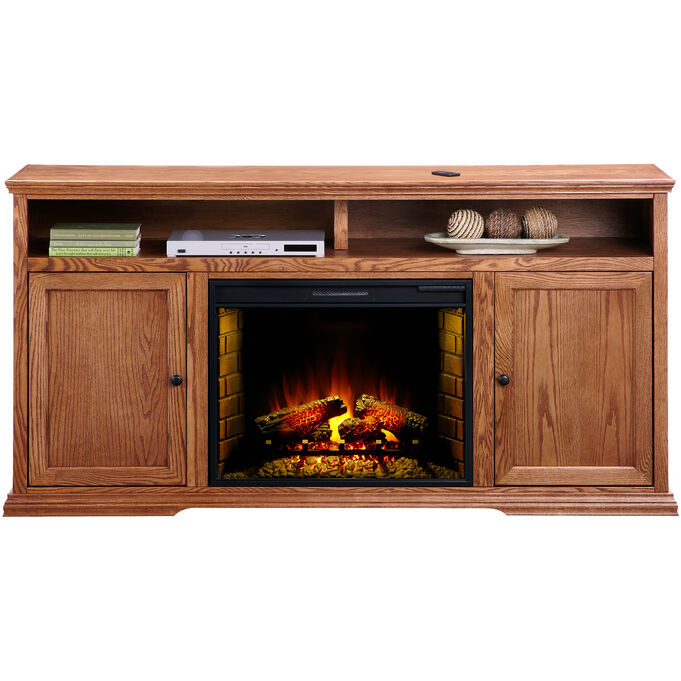 Legends Furniture | Chambers Golden Oak 72 High boy Fireplace Console Table