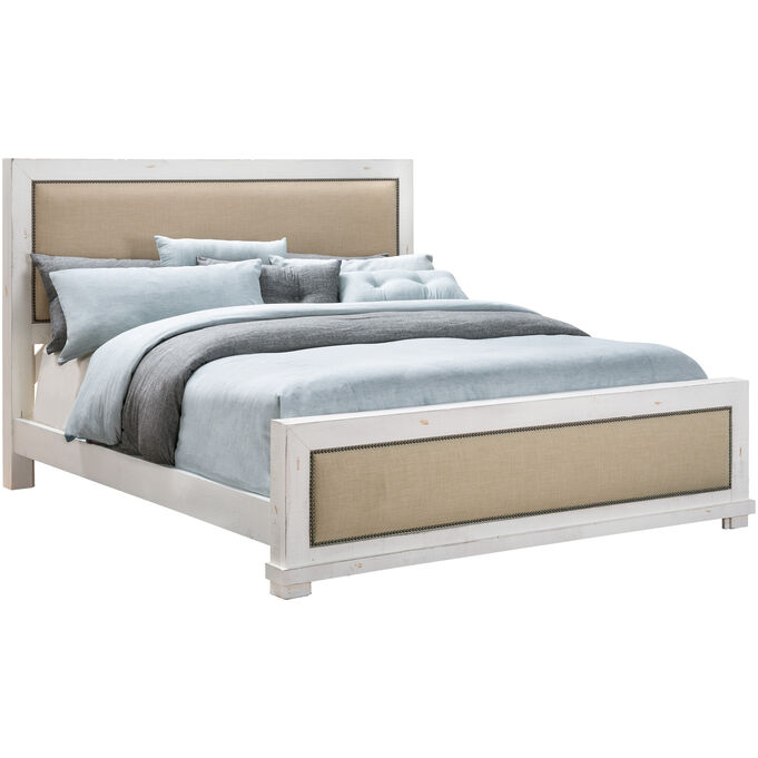 Progressive Furniture | Willow Distressed White Queen Upholstered Bed