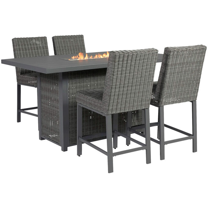 Ashley Furniture | Palazzo Gray 5 Piece Rectangular Fire Pit Bar Set