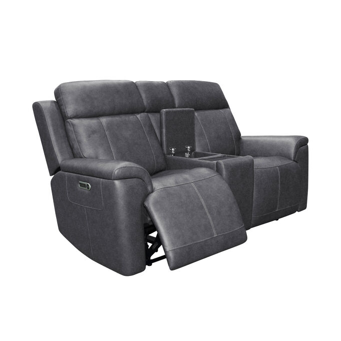 Amelia Charcoal Power Reclining Console Loveseat with Power Headrests &amp; Lumbar