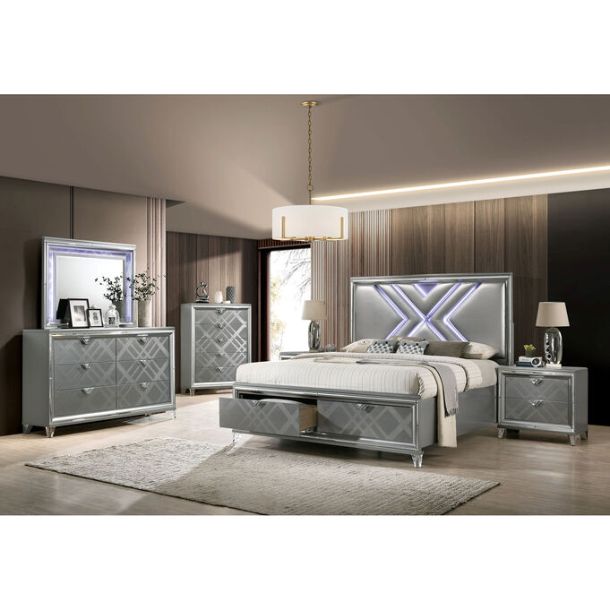 Furniture Of America , Emmeline Silver Queen 4 Piece Storage Room Group