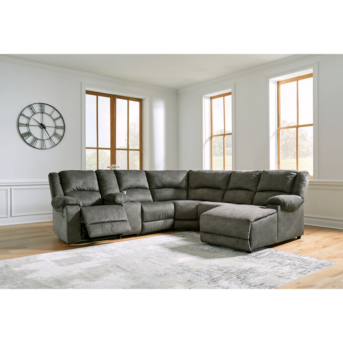 Ashley Furniture | Benlocke Flannel 6 Piece Reclining Right Chaise Sectional