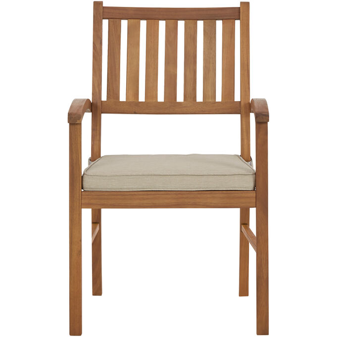 Ashley Furniture | Janiyah Light Brown Set of 2 Outdoor Slat Dining Arm Chairs