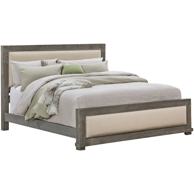 Progressive Furniture | Willow Distressed Gray King Upholstered Bed