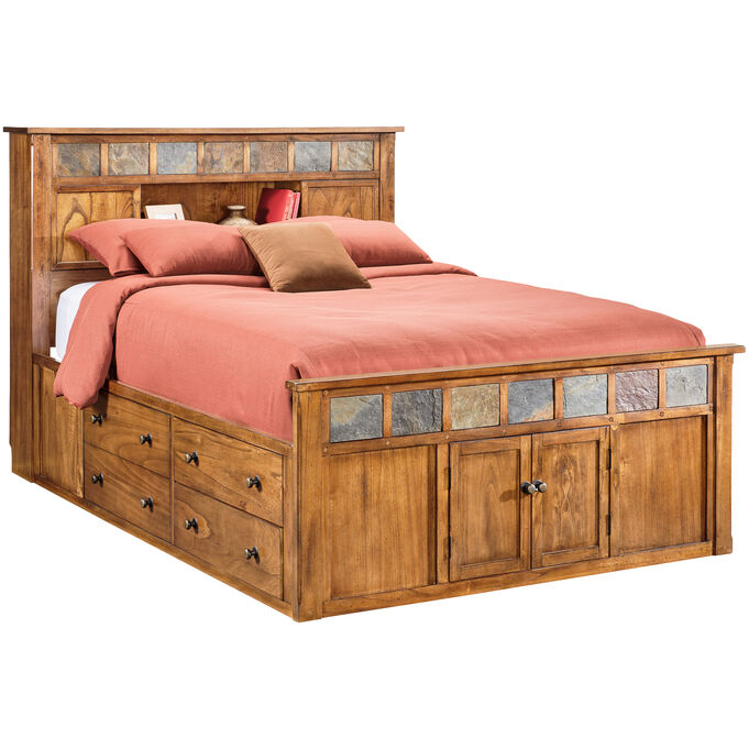 Sunny Designs , Sante Fe Rustic Oak King Bookcase Captains Bed