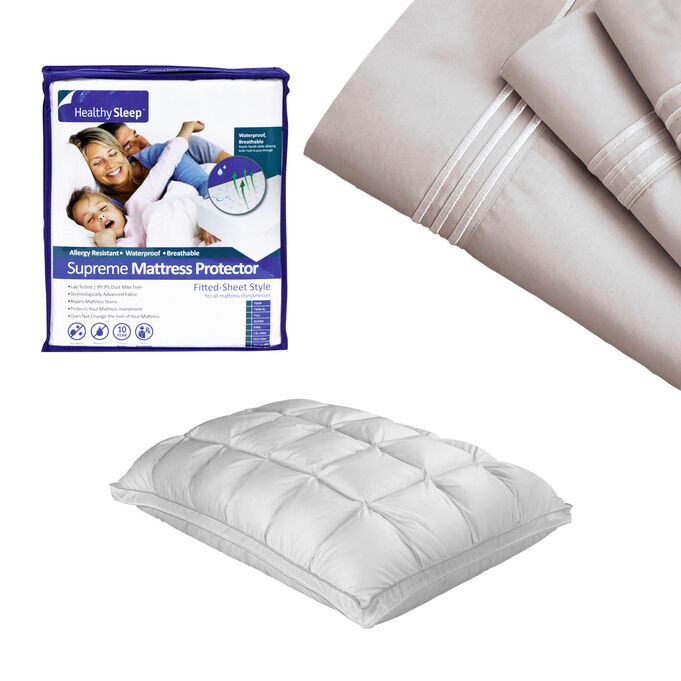 Supima Cotton Queen Sheet Protector Pillow Bundle