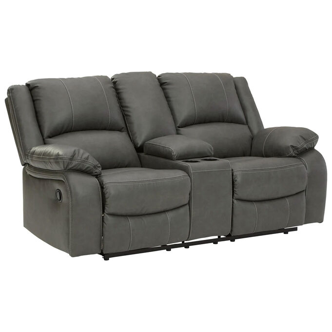 Ashley Furniture , Calderwell Gray Double Reclining Loveseat With Console