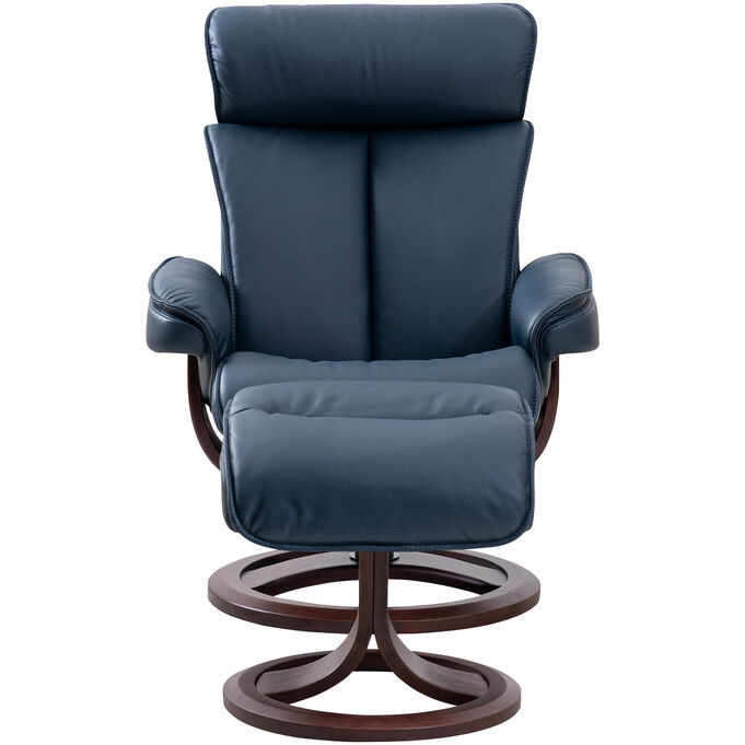 Nordic 97 Blue Leather Lounger with Ottoman