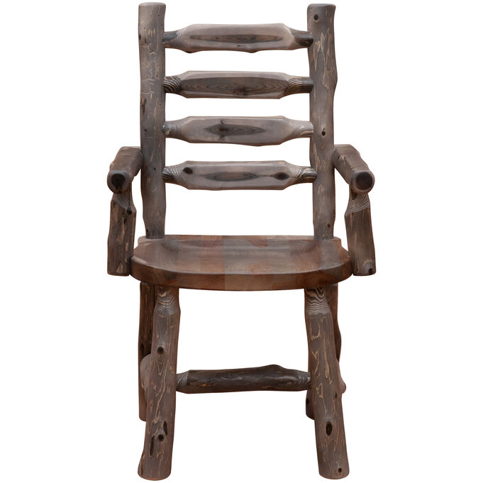 Fireside Lodge , Cedar Log Weathered Cedar Ladder Back Arm Chair