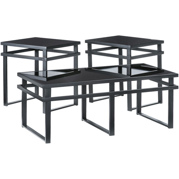 Ashley Furniture | Laney Black Glass Set of 3 Tables | Black/gray