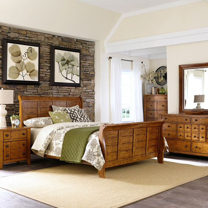 Liberty Furniture | Grandpas Cabin Medium Brown 4 Piece King Room Group