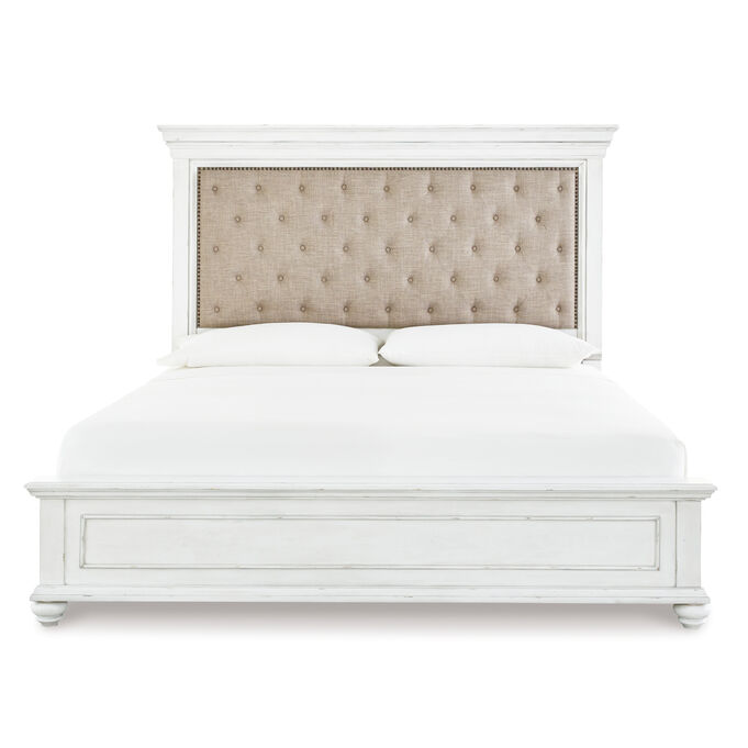 Ashley Furniture | Kanwyn Whitewash King Upholstered Panel Bed