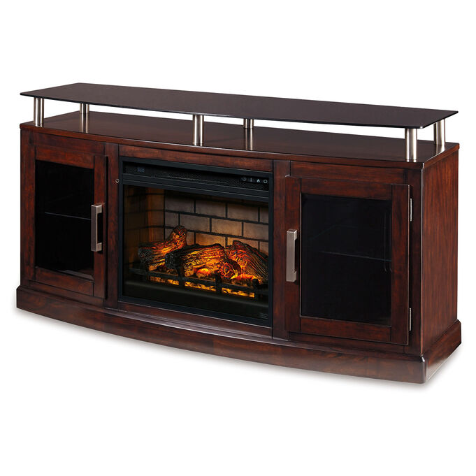 Ashley Furniture | Chanceen Dark Brown 60" Infrared Fireplace TV Console