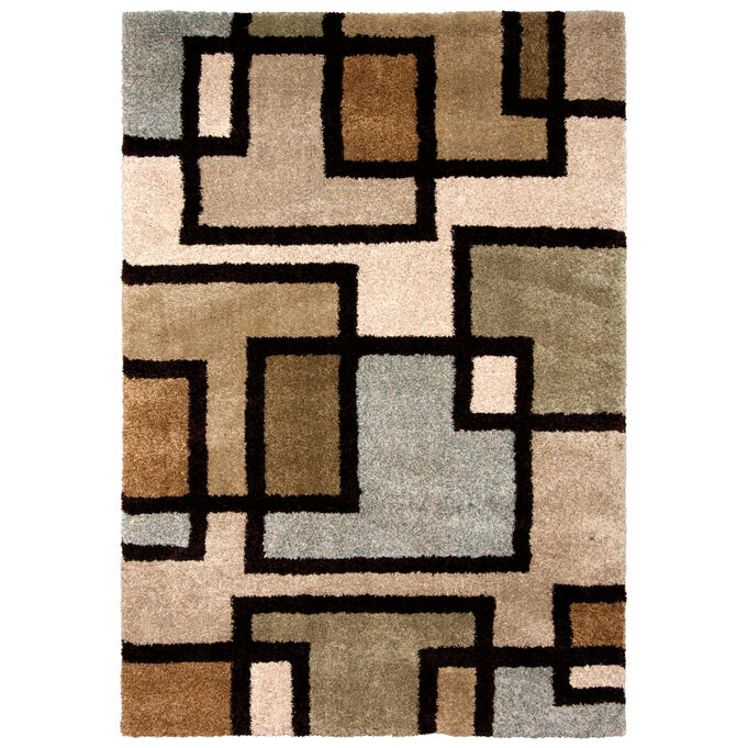 Orian Rugs , Wild Weave Huffing Tan And Blue Blocks 5 X 8 Area Rug