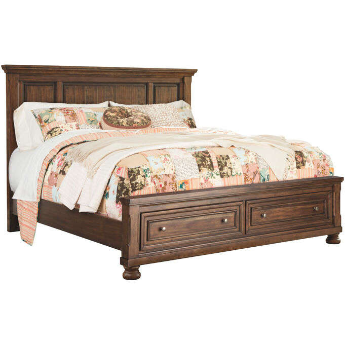 Ashley Furniture | Flynnter Medium Brown California King Panel Storage Bed