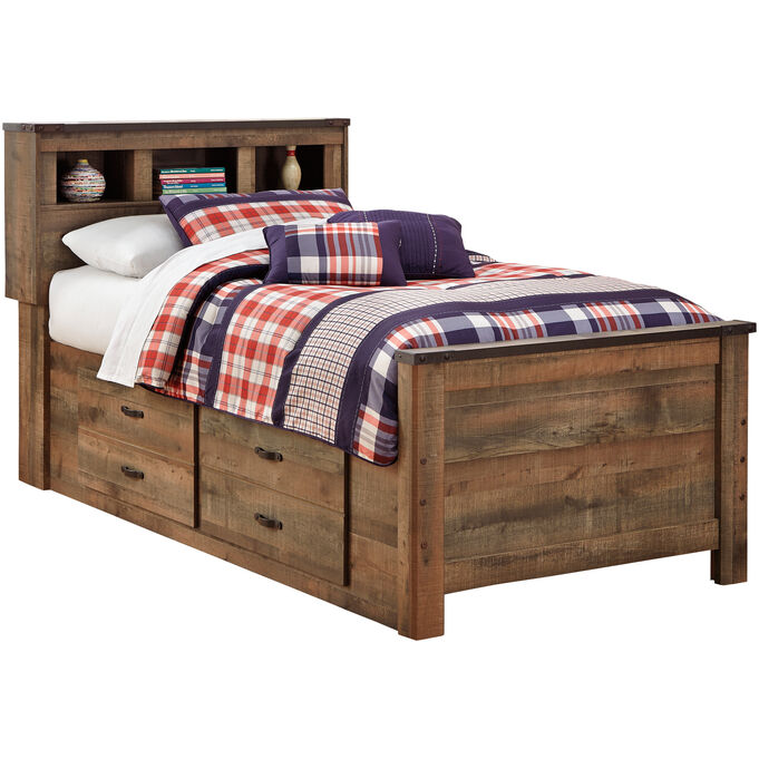 Trinell Rustic Plank Twin Captains Bed