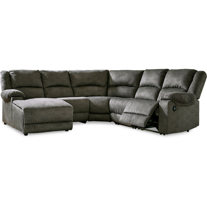 Ashley Furniture | Benlocke Flannel 5 Piece Reclining Left Chaise Sectional