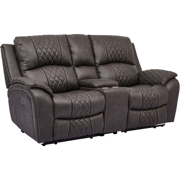 Man-Wah Cheers , Starling Graphite Power Plus Reclining Console Loveseat Sofa