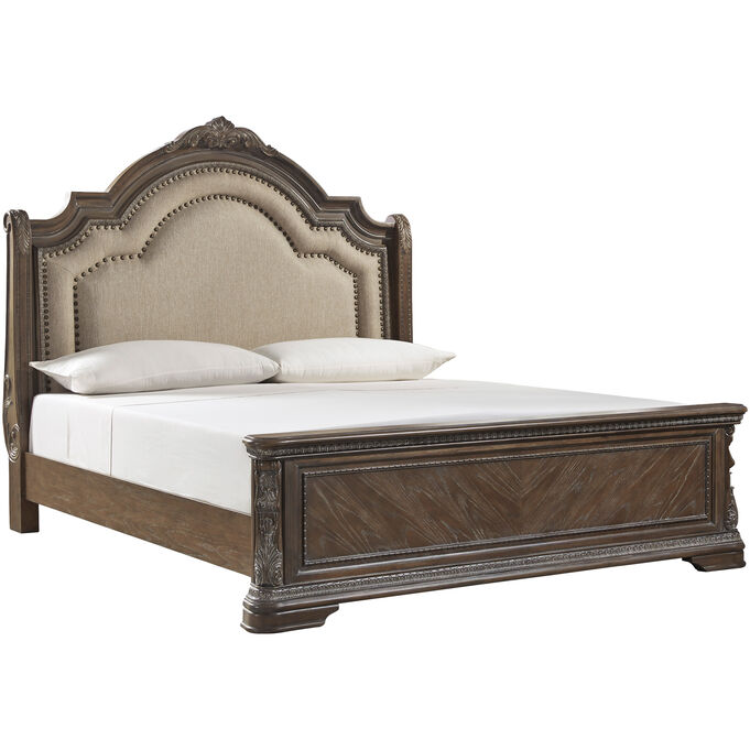 Ashley Furniture | Charmond Brown Queen Upholstered Sleigh Bed