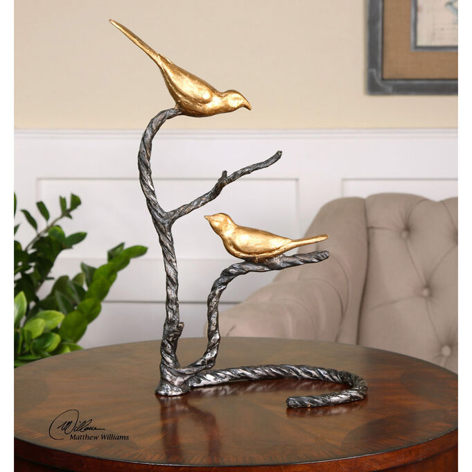 Birds On A Limb Gold Sculpture
