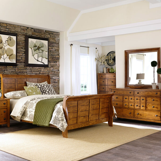 Liberty Furniture , Grandpas Cabin Medium Brown 4 Piece Queen Room Group