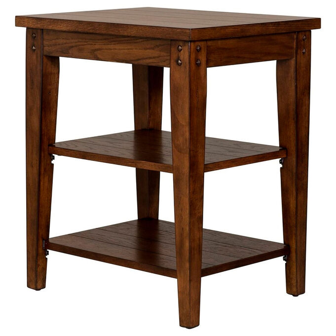 Lake House Rustic Brown Oak Tiered Table