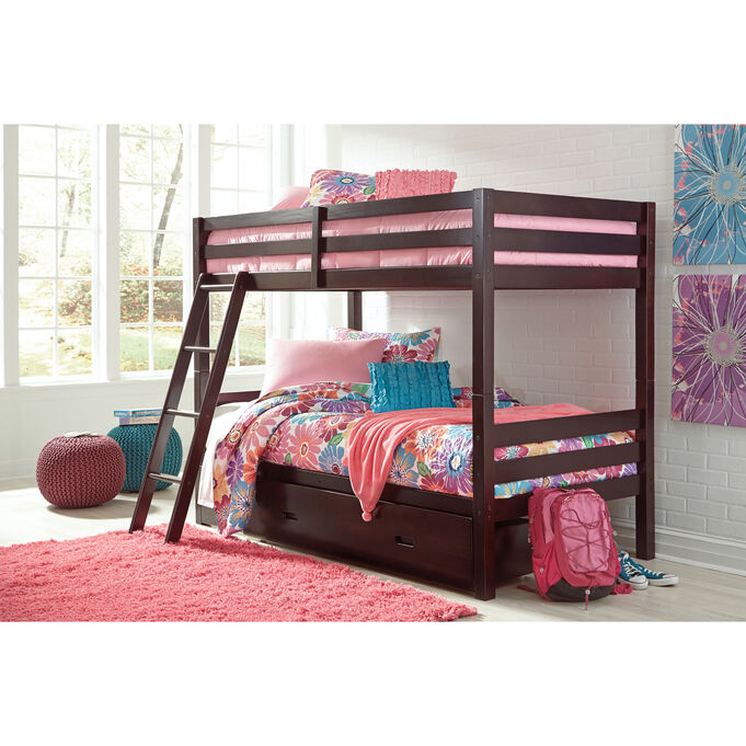 Ashley Furniture | Halanton Dark Brown Twin over Twin Storage Bunk Bed