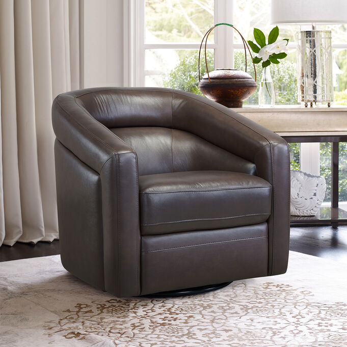 Desi Espresso Leather Swivel Chair