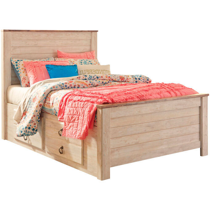 Ashley Furniture | Willowton Whitewash Full 2 Drawer Storage Bed