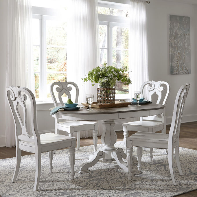 Liberty Furniture | Magnolia Manor White 5 Piece Splat Pedestal Dining Set