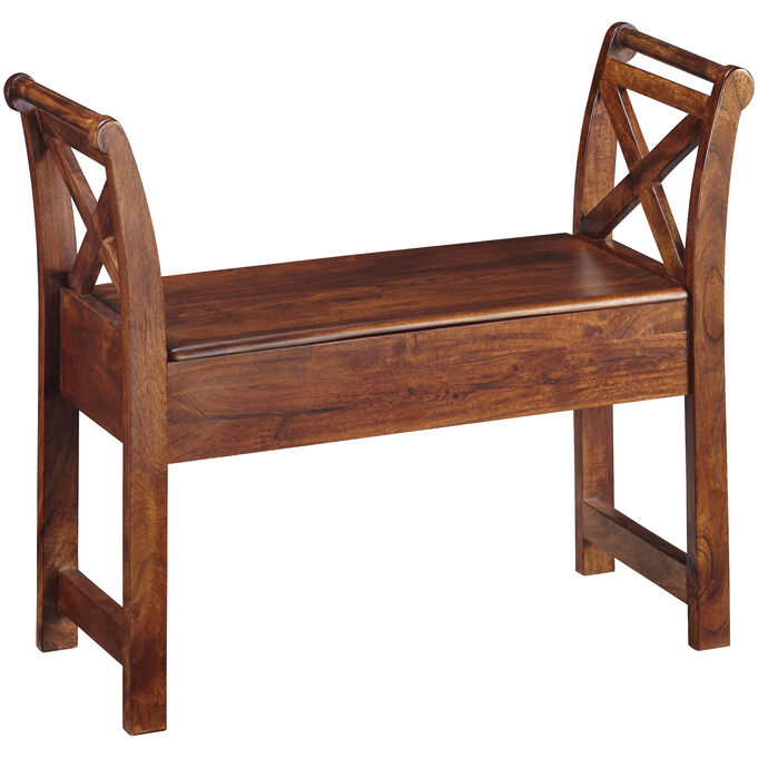 Ashley Furniture | Sebastian Wood Storage Bench | Rich Brown