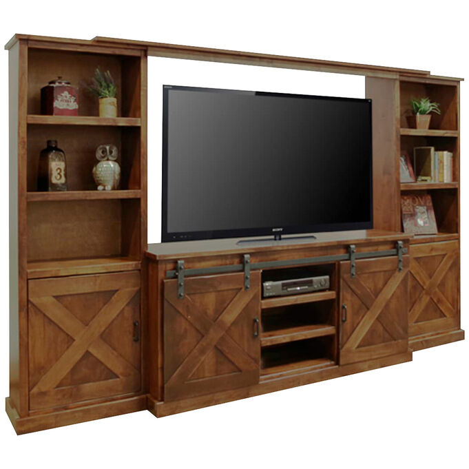 Legends Furniture , Farmhouse Aged Whiskey 4 Piece Wall TV Stand Unit