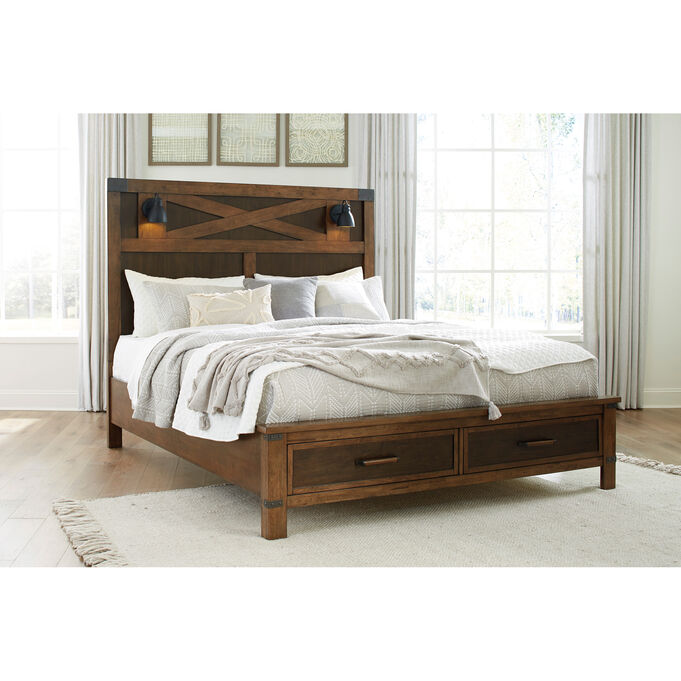 Ashley Furniture | Wyattfield Brown King Panel Storage Bed