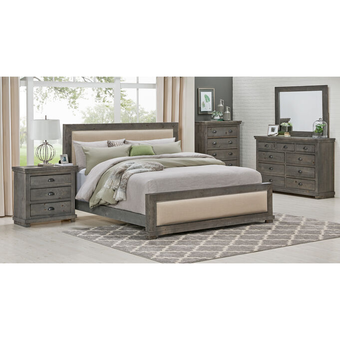 Willow Distressed Gray Queen Upholstered 4 Piece Room Group